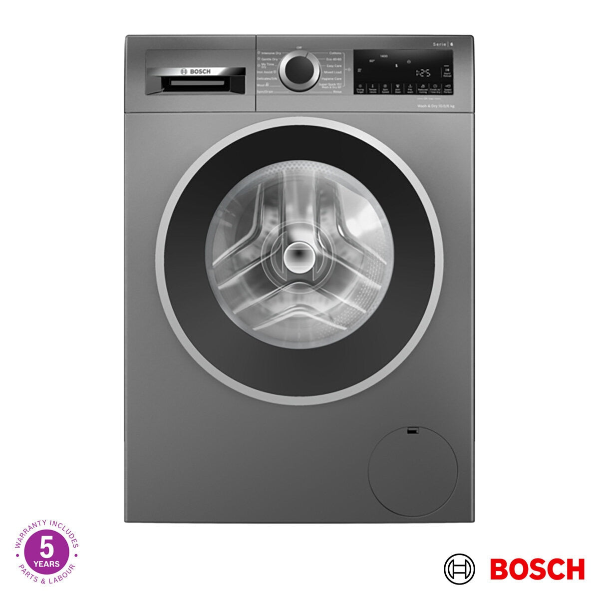 Bosch WNG254R1GB Series 6 Washer Dryer, 10.5/6kg Capacity, D Rated in Graphite