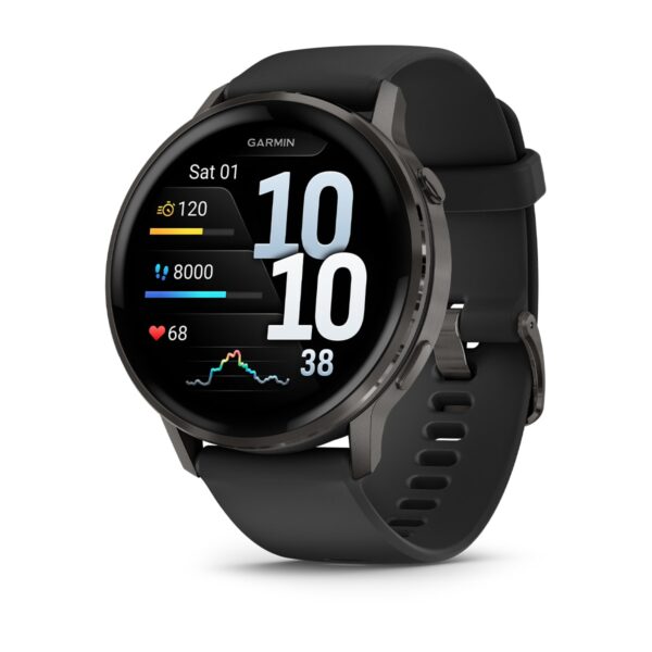 Garmin Venu 4 GPS Smartwatch 45mm Bluetooth Slate with Black Band – 1.4" AMOLED, ECG, LED Flashlight
