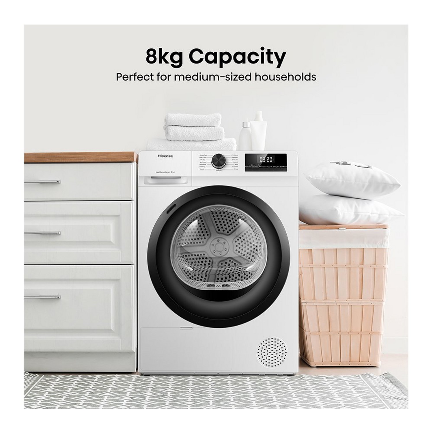 Hisense 1Q Series DH1Q802BW2 8kg Heat Pump Tumble Dryer, A++ Energy Rating, 16 Programmes, White