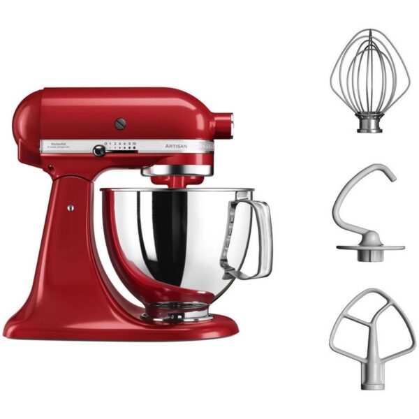 KitchenAid Artisan 5KSM125BER Tilt-Head Stand Mixer, 4.7L Bowl, 300W, 10 Speeds, Empire Red