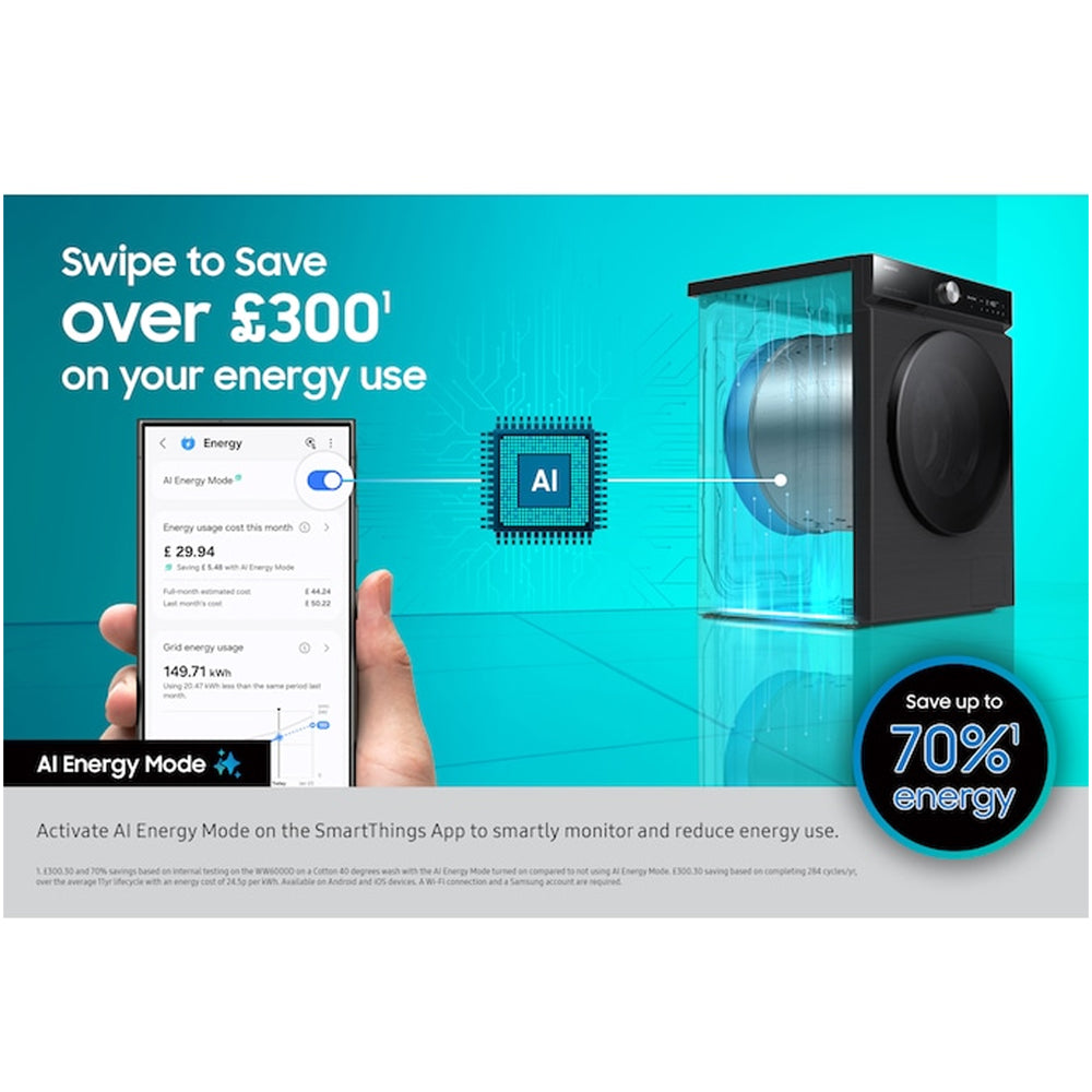 Samsung Series 8 WW11DB8B95GBU1 Bespoke AI Energy 11kg 1400 Spin Smart Washing Machine Black