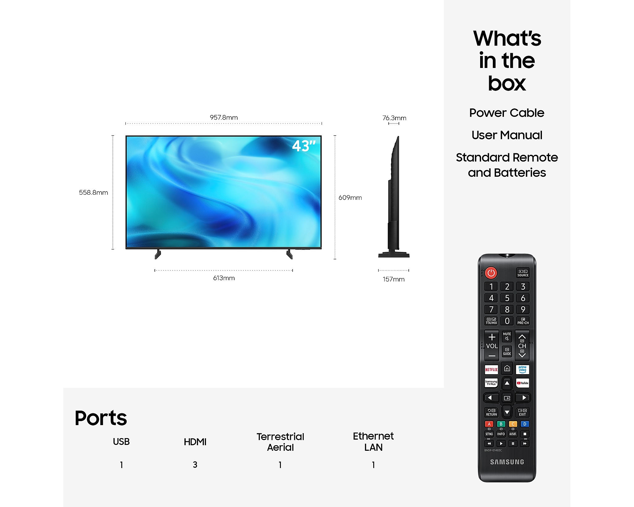 Samsung 43" U7020H Crystal UHD 4K Vision AI Smart TV (2026) UE43U7020HKXXU, HDR10+, Tizen